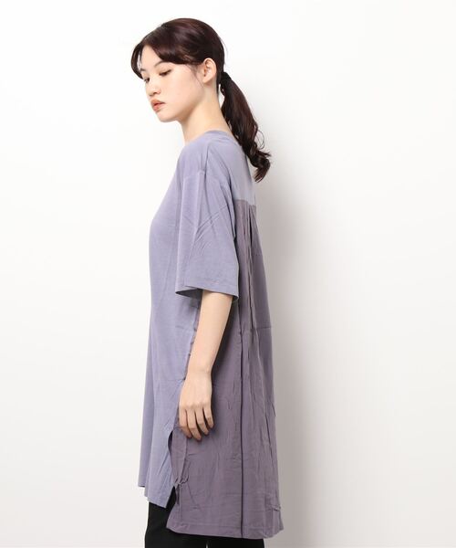 shop DADA(ショップダダ)の「ロゴ入りチュニックT(1S15-350109)(Tシャツ/カットソー・レディース・ホワイト/チャコールグレー/ブルー系・FREE)」の4枚目の写真