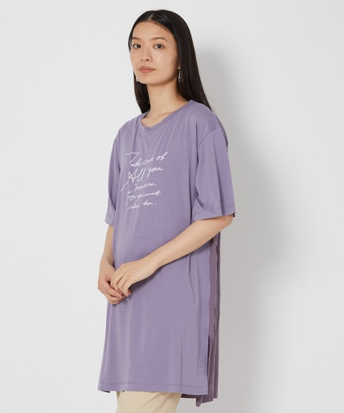 shop DADA(ショップダダ)の「ロゴ入りチュニックT(1S15-350109)(Tシャツ/カットソー・レディース・ホワイト/チャコールグレー/ブルー系・FREE)」の3枚目の写真