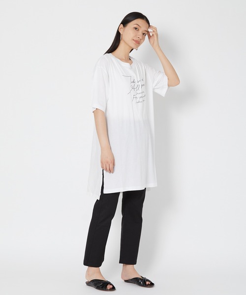 shop DADA(ショップダダ)の「ロゴ入りチュニックT(1S15-350109)(Tシャツ/カットソー・レディース・ホワイト/チャコールグレー/ブルー系・FREE)」の8枚目の写真