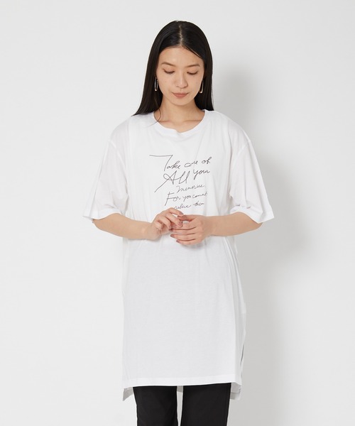 shop DADA(ショップダダ)の「ロゴ入りチュニックT(1S15-350109)(Tシャツ/カットソー・レディース・ホワイト/チャコールグレー/ブルー系・FREE)」の11枚目の写真