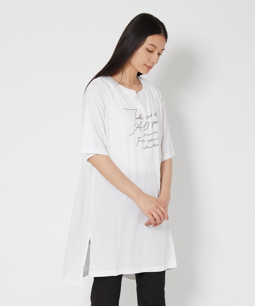 shop DADA(ショップダダ)の「ロゴ入りチュニックT(1S15-350109)(Tシャツ/カットソー・レディース・ホワイト/チャコールグレー/ブルー系・FREE)」の12枚目の写真