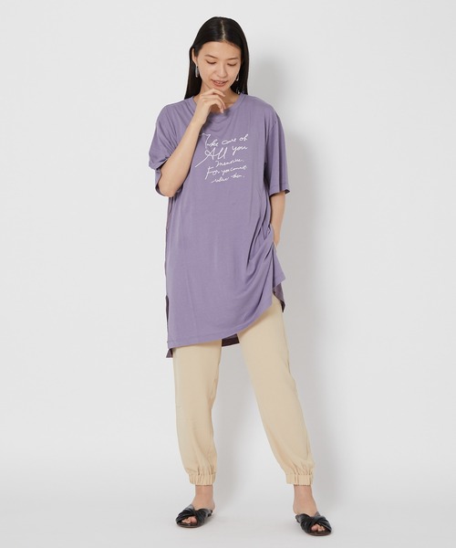 shop DADA(ショップダダ)の「ロゴ入りチュニックT(1S15-350109)(Tシャツ/カットソー・レディース・ホワイト/チャコールグレー/ブルー系・FREE)」の9枚目の写真