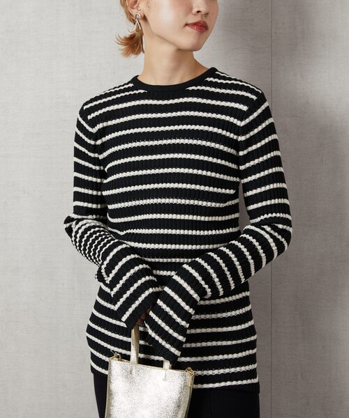 FREAK'S STORE（フリークスストア）の「▽【WEB限定】タックリブクルーネックプルオーバー(無地/ボーダー)（ニット/セーター・レディース・ナチュラル/ブラック/ブラウン/マスタード/ブルー/ブラック×ベージュ/ブラック×ホワイト/ネイビー/その他1/ベージュ/ネイビー×ホワイト/レモンイエロー/ブルーグリーン・ﾌﾘ-）」の12枚目の写真