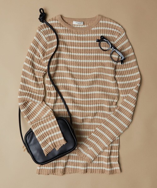 FREAK'S STORE（フリークスストア）の「▽【WEB限定】タックリブクルーネックプルオーバー(無地/ボーダー)（ニット/セーター・レディース・ナチュラル/ブラック/ブラウン/マスタード/ブルー/ブラック×ベージュ/ブラック×ホワイト/ネイビー/その他1/ベージュ/ネイビー×ホワイト/レモンイエロー/ブルーグリーン・ﾌﾘ-）」の17枚目の写真