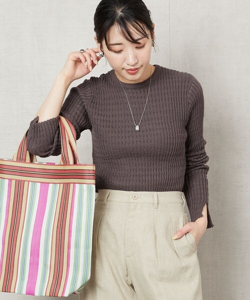 FREAK'S STORE（フリークスストア）の「▽【WEB限定】タックリブクルーネックプルオーバー(無地/ボーダー)（ニット/セーター・レディース・ナチュラル/ブラック/ブラウン/マスタード/ブルー/ブラック×ベージュ/ブラック×ホワイト/ネイビー/その他1/ベージュ/ネイビー×ホワイト/レモンイエロー/ブルーグリーン・ﾌﾘ-）」の7枚目の写真