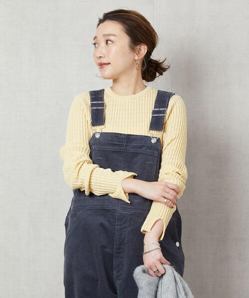 FREAK'S STORE（フリークスストア）の「▽【WEB限定】タックリブクルーネックプルオーバー(無地/ボーダー)（ニット/セーター・レディース・ナチュラル/ブラック/ブラウン/マスタード/ブルー/ブラック×ベージュ/ブラック×ホワイト/ネイビー/その他1/ベージュ/ネイビー×ホワイト/レモンイエロー/ブルーグリーン・ﾌﾘ-）」の21枚目の写真