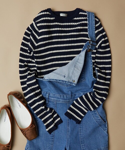 FREAK'S STORE（フリークスストア）の「▽【WEB限定】タックリブクルーネックプルオーバー(無地/ボーダー)（ニット/セーター・レディース・ナチュラル/ブラック/ブラウン/マスタード/ブルー/ブラック×ベージュ/ブラック×ホワイト/ネイビー/その他1/ベージュ/ネイビー×ホワイト/レモンイエロー/ブルーグリーン・ﾌﾘ-）」の5枚目の写真