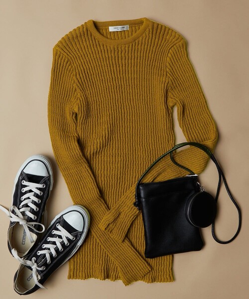 FREAK'S STORE（フリークスストア）の「▽【WEB限定】タックリブクルーネックプルオーバー(無地/ボーダー)（ニット/セーター・レディース・ナチュラル/ブラック/ブラウン/マスタード/ブルー/ブラック×ベージュ/ブラック×ホワイト/ネイビー/その他1/ベージュ/ネイビー×ホワイト/レモンイエロー/ブルーグリーン・ﾌﾘ-）」の13枚目の写真