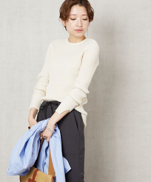 FREAK'S STORE（フリークスストア）の「▽【WEB限定】タックリブクルーネックプルオーバー(無地/ボーダー)（ニット/セーター・レディース・ナチュラル/ブラック/ブラウン/マスタード/ブルー/ブラック×ベージュ/ブラック×ホワイト/ネイビー/その他1/ベージュ/ネイビー×ホワイト/レモンイエロー/ブルーグリーン・ﾌﾘ-）」の16枚目の写真