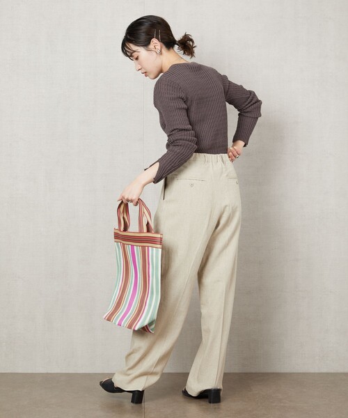 FREAK'S STORE（フリークスストア）の「▽【WEB限定】タックリブクルーネックプルオーバー(無地/ボーダー)（ニット/セーター・レディース・ナチュラル/ブラック/ブラウン/マスタード/ブルー/ブラック×ベージュ/ブラック×ホワイト/ネイビー/その他1/ベージュ/ネイビー×ホワイト/レモンイエロー/ブルーグリーン・ﾌﾘ-）」の14枚目の写真