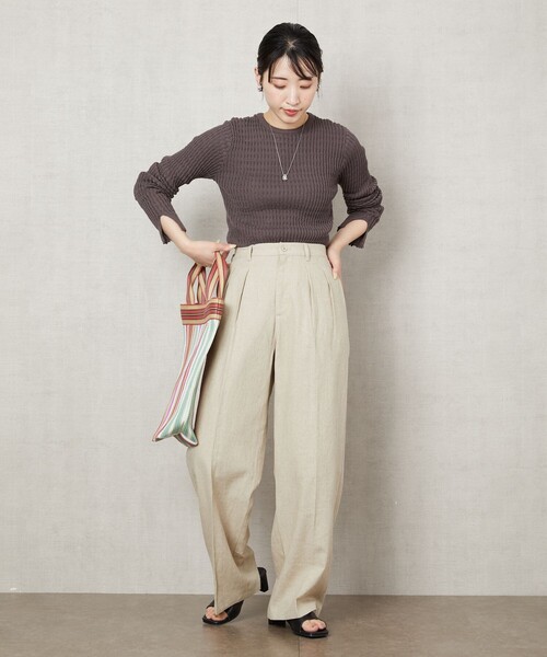 FREAK'S STORE（フリークスストア）の「▽【WEB限定】タックリブクルーネックプルオーバー(無地/ボーダー)（ニット/セーター・レディース・ナチュラル/ブラック/ブラウン/マスタード/ブルー/ブラック×ベージュ/ブラック×ホワイト/ネイビー/その他1/ベージュ/ネイビー×ホワイト/レモンイエロー/ブルーグリーン・ﾌﾘ-）」の22枚目の写真