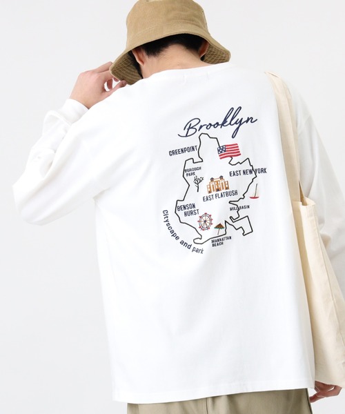 BACK NUMBER（バックナンバー）の「【BACK NUMBER】ビッグシルエット刺繍ロンＴ（Tシャツ/カットソー・メンズ・ホワイト/ブラック/ベージュ/ピンク/ブルー/ライトベージュ・M/L/XL）」の2枚目の写真