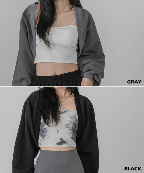 FOLLOWIN（フォロウィン）の「ショート丈クロップドボレロカーディガン（カーディガン/ボレロ・レディース・ブラック/グレー・FREE）」の3枚目の写真