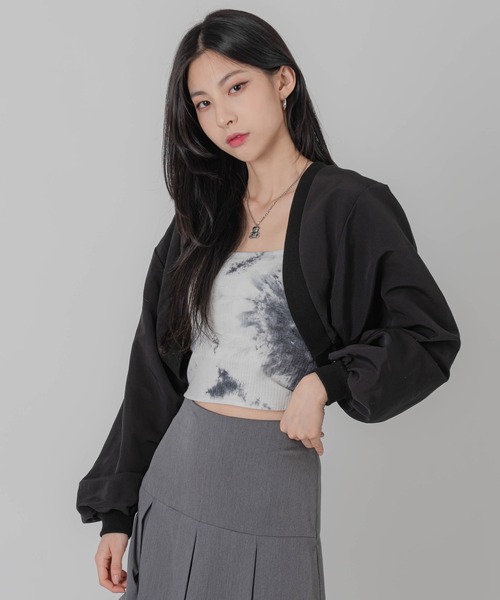 FOLLOWIN（フォロウィン）の「ショート丈クロップドボレロカーディガン（カーディガン/ボレロ・レディース・ブラック/グレー・FREE）」の18枚目の写真