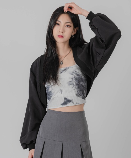 FOLLOWIN（フォロウィン）の「ショート丈クロップドボレロカーディガン（カーディガン/ボレロ・レディース・ブラック/グレー・FREE）」の19枚目の写真