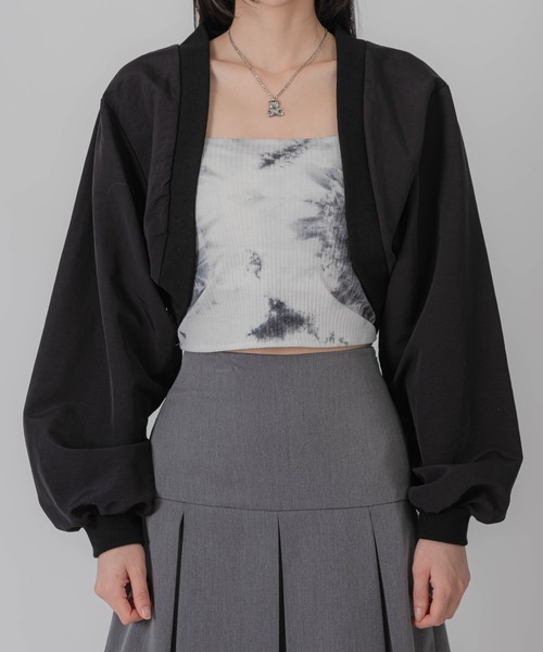 FOLLOWIN（フォロウィン）の「ショート丈クロップドボレロカーディガン（カーディガン/ボレロ・レディース・ブラック/グレー・FREE）」の22枚目の写真