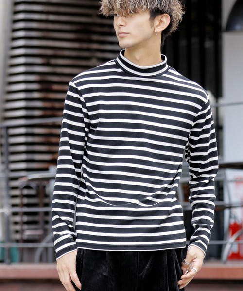 Beno(ビーノ)の「マイクロスムース ボーダーセミハイネック カットソー(Tシャツ/カットソー・メンズ・ホワイト×ブラック/ブラック×ホワイト・M/LL/L)」の2枚目の写真