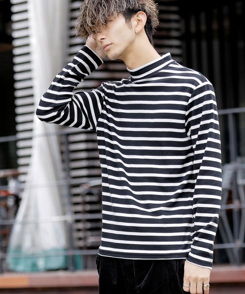 Beno(ビーノ)の「マイクロスムース ボーダーセミハイネック カットソー(Tシャツ/カットソー・メンズ・ホワイト×ブラック/ブラック×ホワイト・M/LL/L)」の15枚目の写真