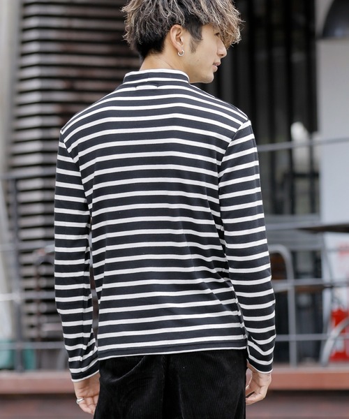 Beno(ビーノ)の「マイクロスムース ボーダーセミハイネック カットソー(Tシャツ/カットソー・メンズ・ホワイト×ブラック/ブラック×ホワイト・M/LL/L)」の13枚目の写真