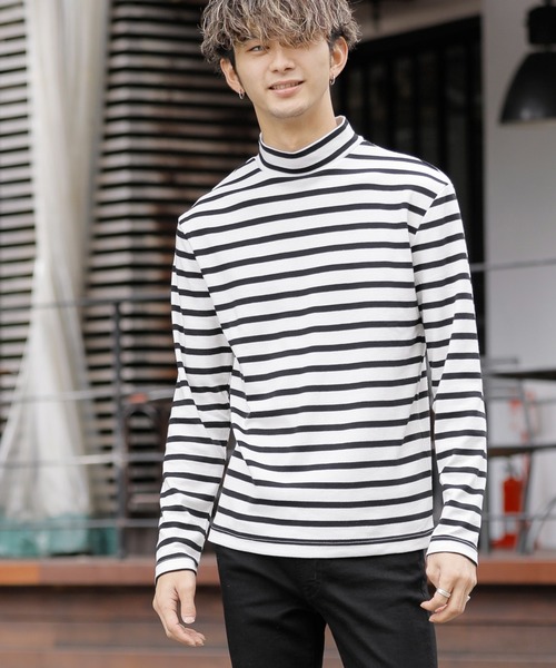 Beno(ビーノ)の「マイクロスムース ボーダーセミハイネック カットソー(Tシャツ/カットソー・メンズ・ホワイト×ブラック/ブラック×ホワイト・M/LL/L)」の12枚目の写真