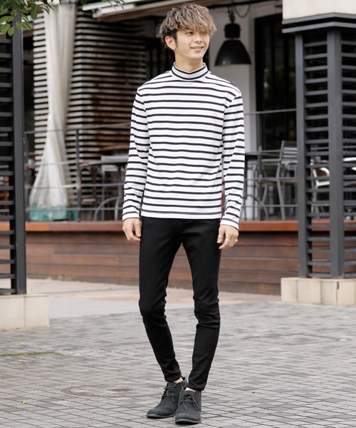 Beno(ビーノ)の「マイクロスムース ボーダーセミハイネック カットソー(Tシャツ/カットソー・メンズ・ホワイト×ブラック/ブラック×ホワイト・M/LL/L)」の10枚目の写真