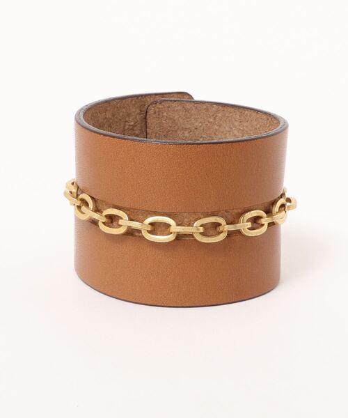 Ameri（アメリ）の「CHAIN UNION LEATHER BANGLE（バングル/リストバンド・レディース・ブラック/キャメル・FREE）」の3枚目の写真