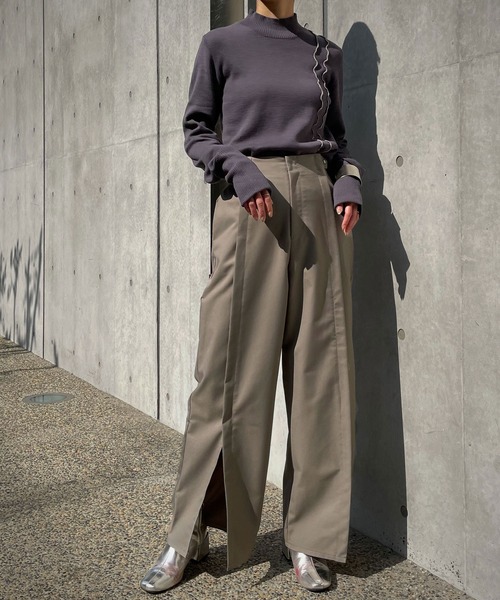 &g'aime（アンジェム）の「【&g’aime】スリットワイドパンツ（スラックス・レディース・ダークグリーン/ベージュ/ブラック・FREE）」の15枚目の写真