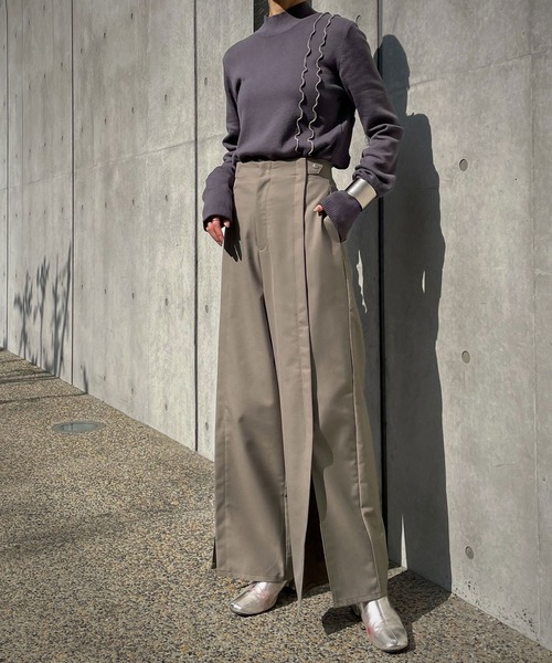 &g'aime（アンジェム）の「【&g’aime】スリットワイドパンツ（スラックス・レディース・ダークグリーン/ベージュ/ブラック・FREE）」の13枚目の写真