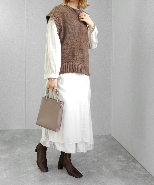 minia（ミニア）の「ステッチスクエアトゥのフェイクレザーフィットブーツ　◆（ブーツ・レディース・ブラック/ダークブラウン/アイボリー・LL/S/M/L）」の20枚目の写真