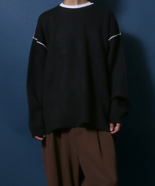 ANPAS(アンパス)の「Punch the dough Knit Pullover/ロール配色 ポンチ オーバーサイズニットプルオーバー(ニット/セーター・メンズ・ブラック/ネイビー/グレー・L/M)」の16枚目の写真
