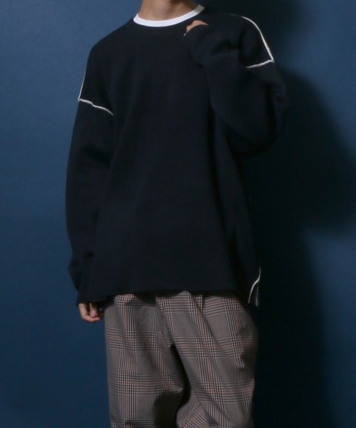 ANPAS(アンパス)の「Punch the dough Knit Pullover/ロール配色 ポンチ オーバーサイズニットプルオーバー(ニット/セーター・メンズ・ブラック/ネイビー/グレー・L/M)」の18枚目の写真