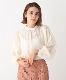 ◆ハイネックギャザースリーブブラウス【WEB限定サイズ】