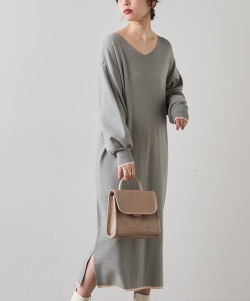 natural couture（ナチュラルクチュール）の「前後2WAYプチプラ配色ニットワンピース（ワンピース・レディース・ブラック/ブラウン/ミント/ピンクベージュ/ボルドー・FREE）」の3枚目の写真
