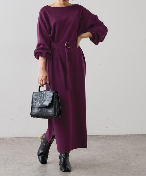 natural couture（ナチュラルクチュール）の「前後2WAYプチプラ配色ニットワンピース（ワンピース・レディース・ブラック/ブラウン/ミント/ピンクベージュ/ボルドー・FREE）」の5枚目の写真
