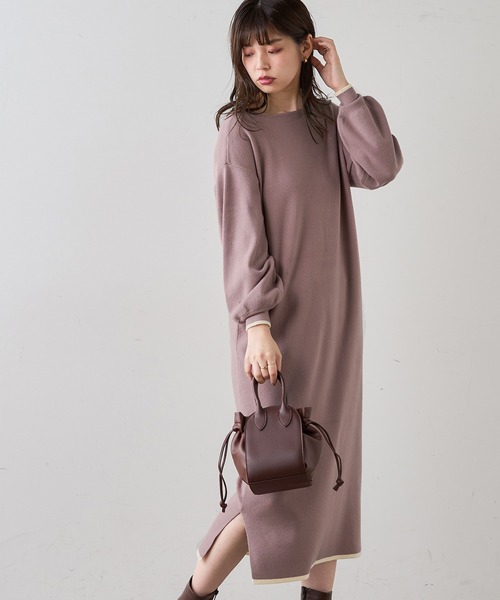 natural couture（ナチュラルクチュール）の「前後2WAYプチプラ配色ニットワンピース（ワンピース・レディース・ブラック/ブラウン/ミント/ピンクベージュ/ボルドー・FREE）」の11枚目の写真