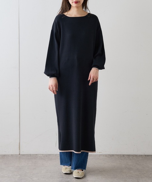 natural couture（ナチュラルクチュール）の「前後2WAYプチプラ配色ニットワンピース（ワンピース・レディース・ブラック/ブラウン/ミント/ピンクベージュ/ボルドー・FREE）」の16枚目の写真