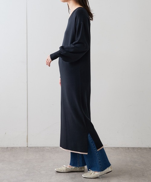 natural couture（ナチュラルクチュール）の「前後2WAYプチプラ配色ニットワンピース（ワンピース・レディース・ブラック/ブラウン/ミント/ピンクベージュ/ボルドー・FREE）」の15枚目の写真