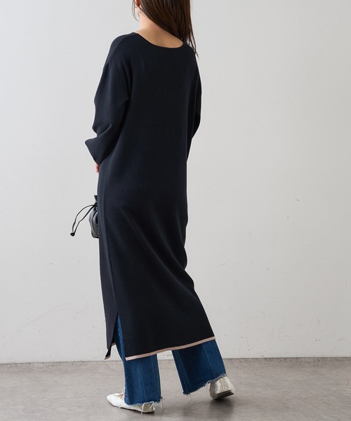 natural couture（ナチュラルクチュール）の「前後2WAYプチプラ配色ニットワンピース（ワンピース・レディース・ブラック/ブラウン/ミント/ピンクベージュ/ボルドー・FREE）」の6枚目の写真