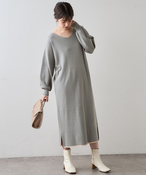 natural couture（ナチュラルクチュール）の「前後2WAYプチプラ配色ニットワンピース（ワンピース・レディース・ブラック/ブラウン/ミント/ピンクベージュ/ボルドー・FREE）」の17枚目の写真