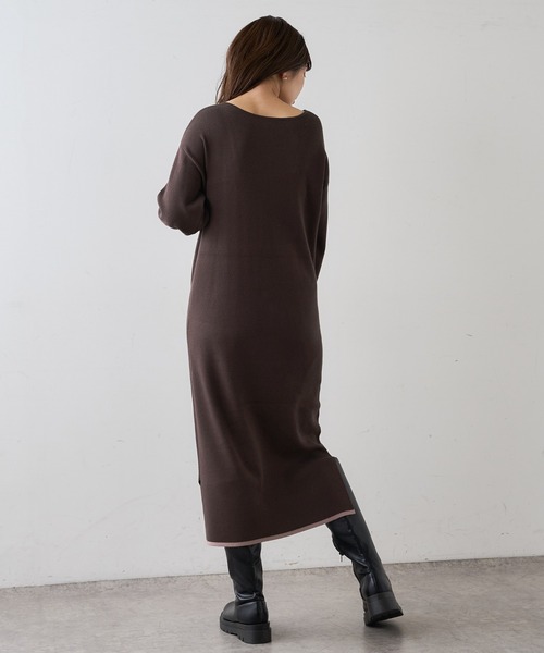 natural couture（ナチュラルクチュール）の「前後2WAYプチプラ配色ニットワンピース（ワンピース・レディース・ブラック/ブラウン/ミント/ピンクベージュ/ボルドー・FREE）」の10枚目の写真