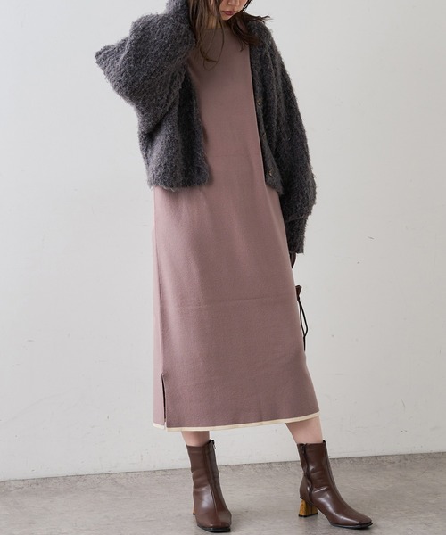 natural couture（ナチュラルクチュール）の「前後2WAYプチプラ配色ニットワンピース（ワンピース・レディース・ブラック/ブラウン/ミント/ピンクベージュ/ボルドー・FREE）」の14枚目の写真