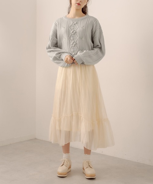 OLIVE des OLIVE（オリーブデオリーブ）の「お花刺繍ケーブルニット（ニット/セーター・レディース・ライトグレー/オフホワイト/ラベンダー・FREE）」の17枚目の写真