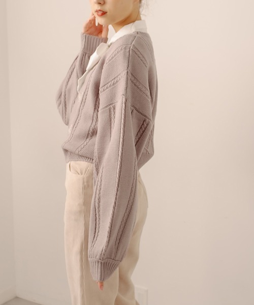 OLIVE des OLIVE（オリーブデオリーブ）の「お花刺繍ケーブルニット（ニット/セーター・レディース・ライトグレー/オフホワイト/ラベンダー・FREE）」の15枚目の写真