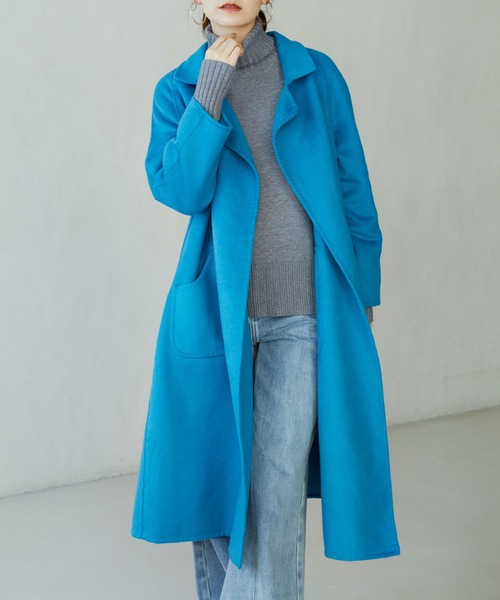 SAISON DE PAPILLON（セゾンドパピヨン）の「ウール混ダブルフェイスガウンロングコート（その他アウター・レディース・ブラウン/ブルー・フリー）」の13枚目の写真