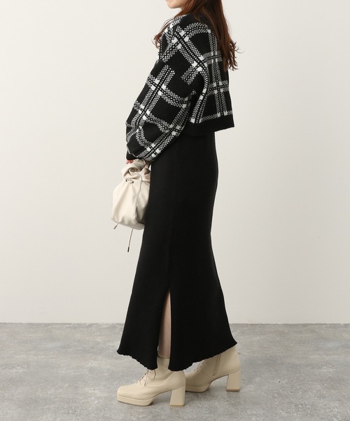 Heather(ヘザー)の「チェックカーデレイヤードニットワンピース 261441(ワンピース・レディース・ブラック/グリーン/オレンジ/ブルー/ブラウン・FREE)」の6枚目の写真
