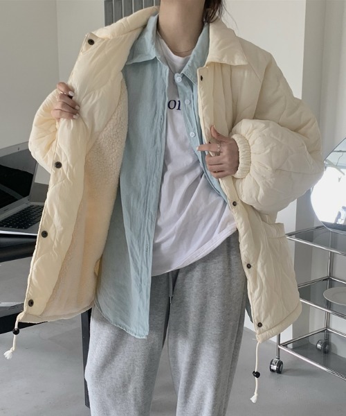 MANGROVE(マングローブ)の「裾ドロストキルティングオーバージャケット(ブルゾン・レディース・アイボリー/ブラック・FREE)」の12枚目の写真