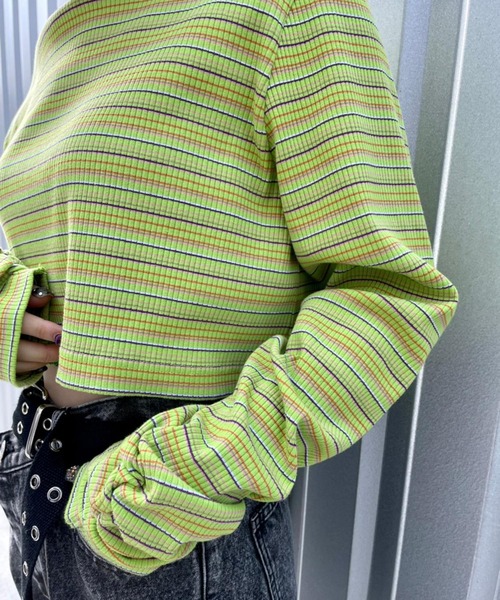 PBLIM（ページボーイリム）の「【PAGEBOYLIM】ショートマルチボーダー（Tシャツ/カットソー・レディース・ホワイト系その他/ブラウン系その他/グリーン系その他・FREE）」の3枚目の写真