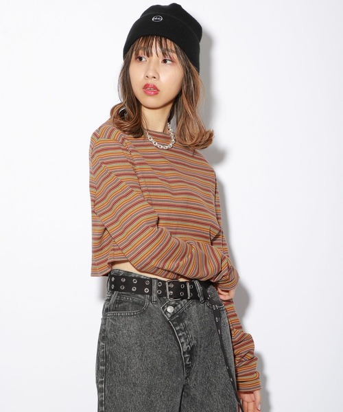 PBLIM（ページボーイリム）の「【PAGEBOYLIM】ショートマルチボーダー（Tシャツ/カットソー・レディース・ホワイト系その他/ブラウン系その他/グリーン系その他・FREE）」の21枚目の写真