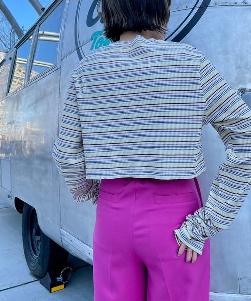 PBLIM（ページボーイリム）の「【PAGEBOYLIM】ショートマルチボーダー（Tシャツ/カットソー・レディース・ホワイト系その他/ブラウン系その他/グリーン系その他・FREE）」の6枚目の写真