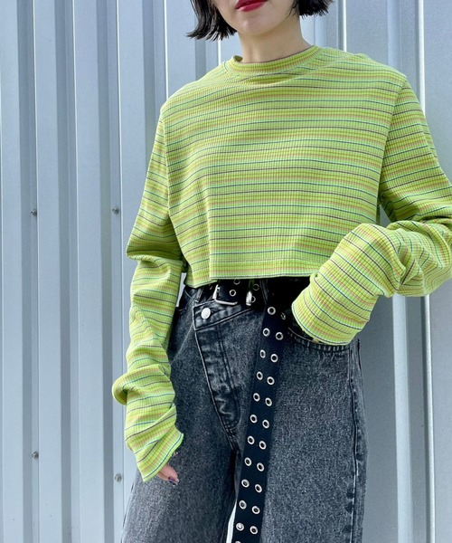 PBLIM（ページボーイリム）の「【PAGEBOYLIM】ショートマルチボーダー（Tシャツ/カットソー・レディース・ホワイト系その他/ブラウン系その他/グリーン系その他・FREE）」の8枚目の写真